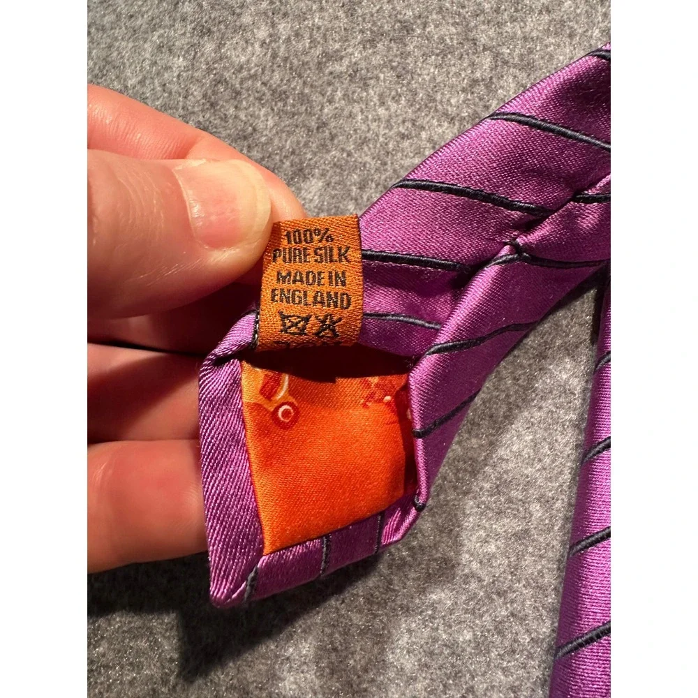 Simon Carter London Silk Tie Mens Purple Black Diagonal Stripe Made in England